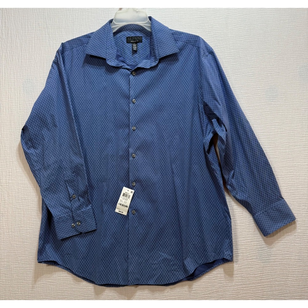 ALFANI Men's Dress Shirt Size L Blue Long Sleeves Collared Career Business